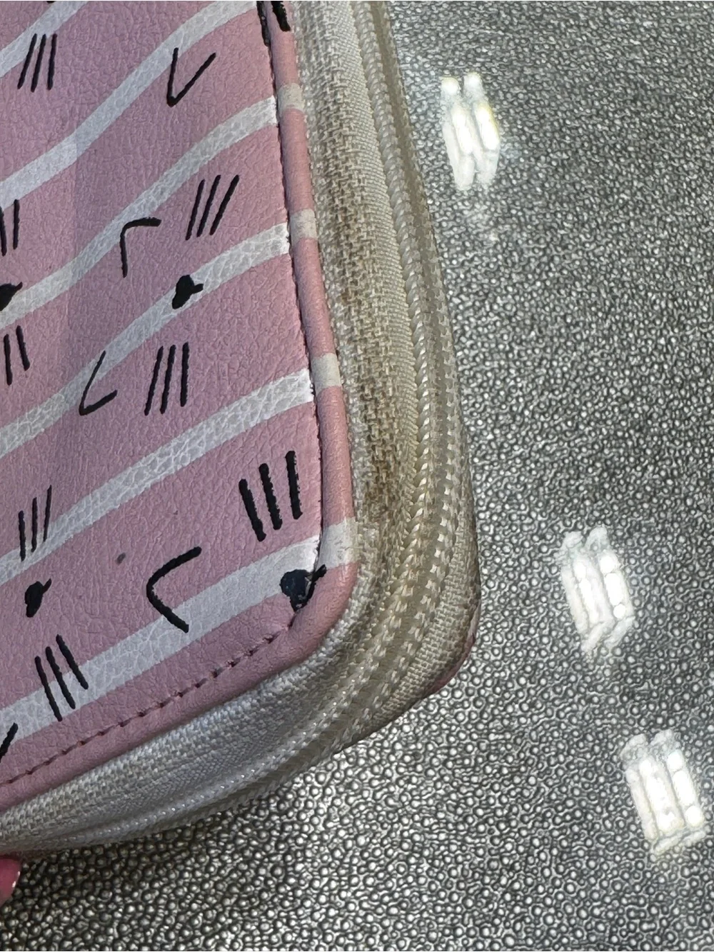 Betsey Johnson Pink Striped Cat-Face Zip Wallet